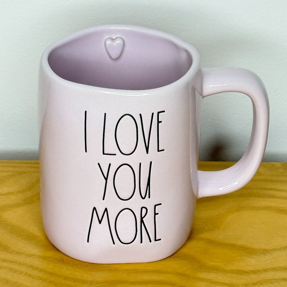 Rae Dunn By Magenta Pale Lavender Ceramic Mug “I Love You More” Large 22 Ounce